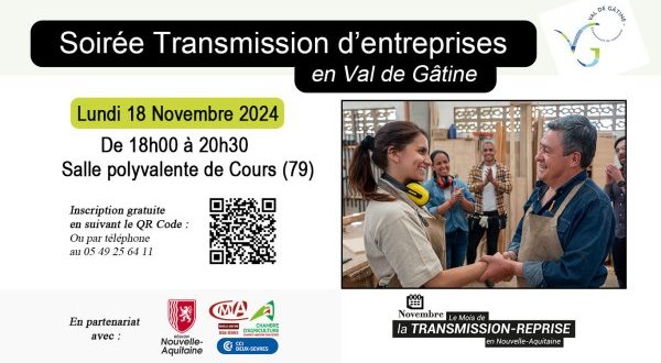 Soirée Transmission d’entreprises en Val de Gâtine :  maximisez vos chances de réussir votre Transmission - Reprise !