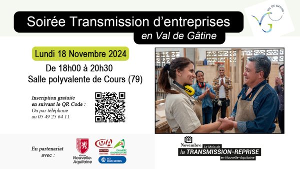Soirée Transmission d’entreprises en Val de Gâtine :  maximisez vos chances de réussir votre Transmission - Reprise !
