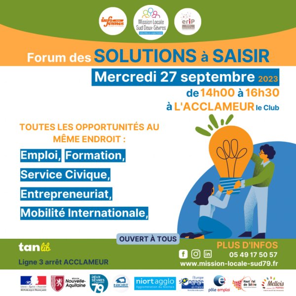 Forum des solutions emploi, formation, alternance... le 27 septembre à Niort