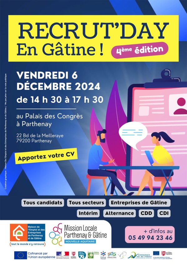 4e Recrut’Day de Gâtine le 6 décembre au Palais des Congrès de Parthenay 4e Recrut’Day de Gâtine le 6 décembre au Palais des Congrès de Parthenay