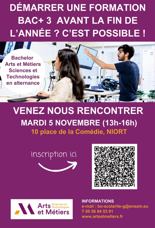 Candidatures en ré-orientation Bachelor Sciences et Technologies - Filières de l’Industrie à Niort - Mardi 5 novembre Candidatures en ré-orientation Bachelor Sciences et Technologies - Filières de l’Industrie à Niort - Mardi 5 novembre